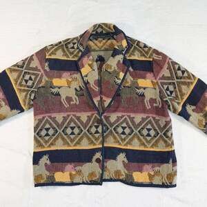 Vintage New Identity women’s cropped Southwestern blanket sweater jacket, L